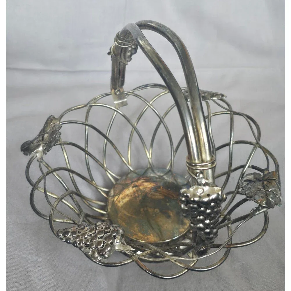 Studio Silversmiths By Godinger Silver Plate Wire Basket Grapevine Swing Handle